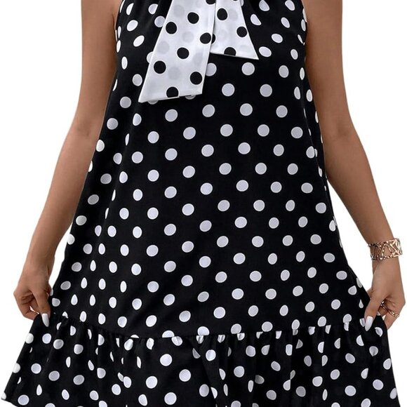 Women's Plus Size Polka Dots Halter Dress Ruffle Hem Vacation Casual - Picture 1 of 5